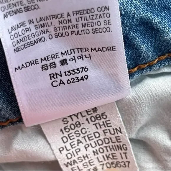 Mother SNACKS The Pleated Fun Dip Puddle Wide Leg Jeans Women’s Size 33 - Picture 13 of 14